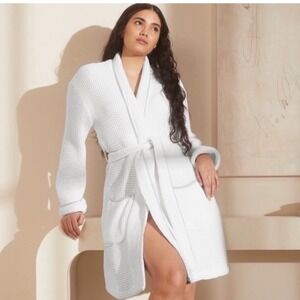 Boll & Branch White Waffle Robe Women Small 100% Organic Cotton Spa Loungewear